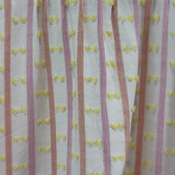 Talbots Jacquard Stripe Smocked Cuff Swiss Dot Blouse Size L Pink Yellow Cottage - Picture 7 of 9